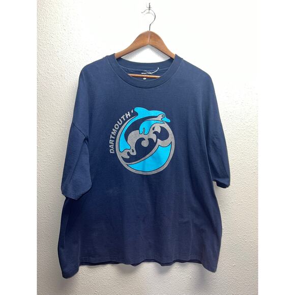Vintage Dartmouth Shirt Dolphins Dolphin Blue Graphic Tee Short Sleeve 90s 2XL - Picture 1 of 8